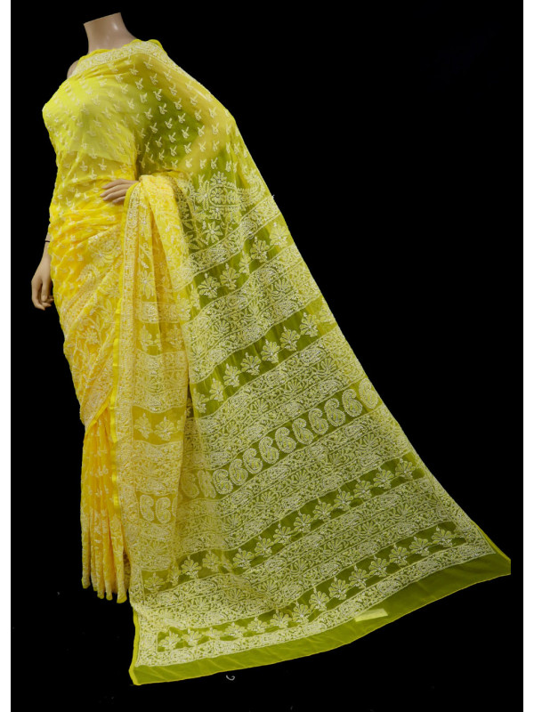 Buy Ada Hand Embroidered Lemon Georgette Lucknowi Chikankari Saree With  Blouse A130249 Online at Best Prices in India - JioMart.