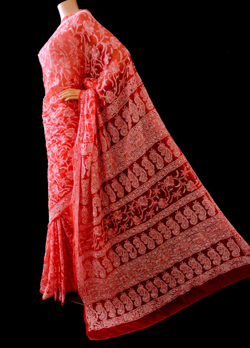 Kaira Tissue Chikankari Saree – Lucknow Chikan, Readymade Chikan Kurtis,  Kurti Sets, Chikan Suits, – Noorkari