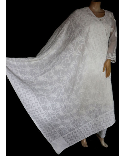 ISHIEQA's White Cotton Chikankari Dupatta - SC0114D