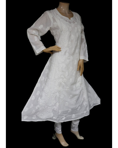 ISHIEQA's Designer White A-Line Cotton Chikankari Kurti - RR0503D