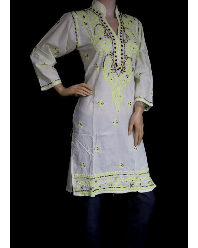 ISHIEQA's Lemon Cotton Chikankari Kurti  - SF0301A