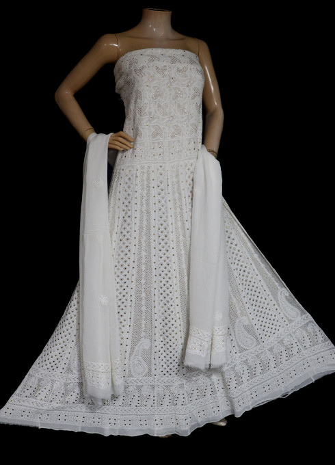 white anarkali dress material