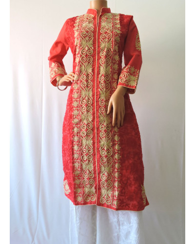 ISHIEQA's Aari work Coral-B Cotton Kurti  - DC0101B 