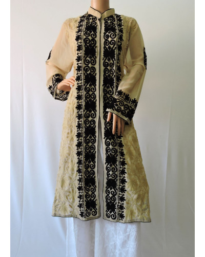 ISHIEQA's Aari work Sherwani pattern Beige georgette Kurti  - DC0102B