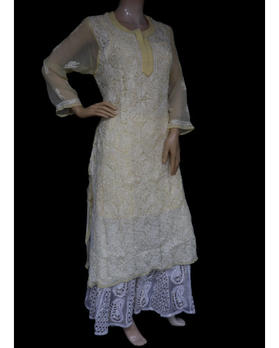 ISHIEQA's Beige Georgette Chikankari Kurti  - AN0507D