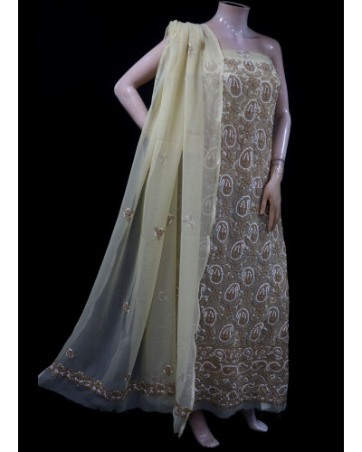 ISHIEQA's Beige Georgette Chikankari Dress Material - KL0103C