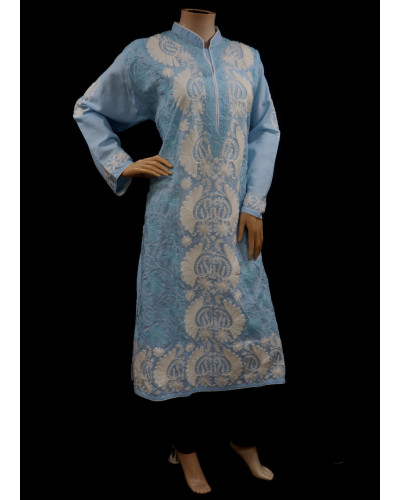 ISHIEQAs Aari work Blue Cotton Kurti-DC0104B