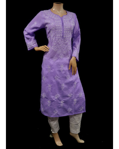 ISHIEQAs Chikankari Purple Cotton Kurti-MV1002E