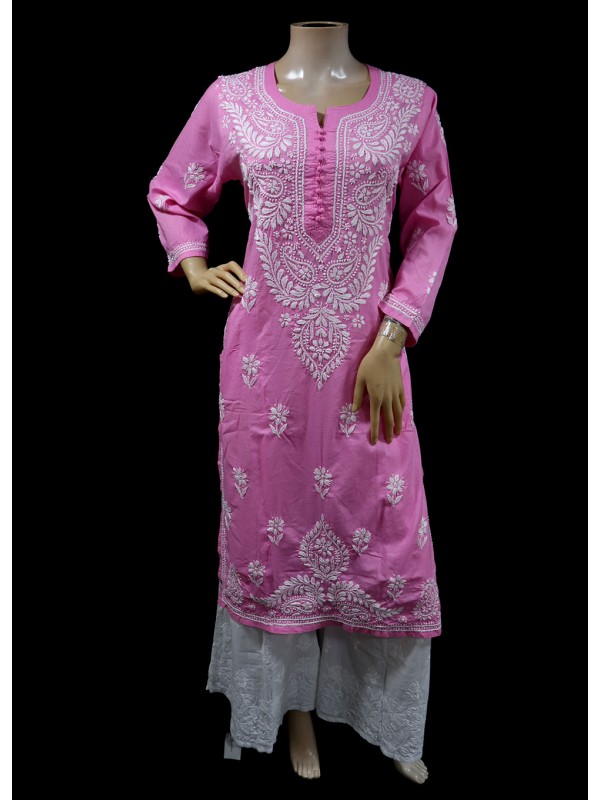ISHIEQA's Pink Cotton Chikankari Kurti - AN0105G
