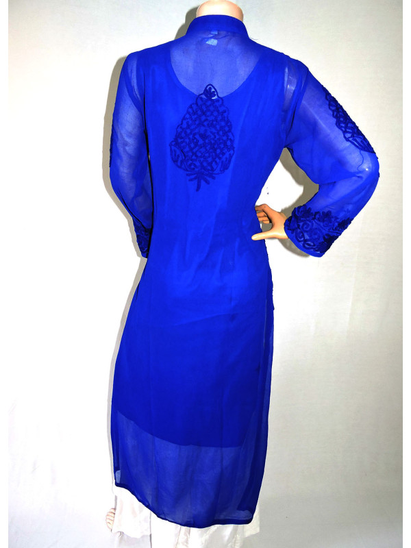 ISHIEQA s Aari work Ink Blue Georgette Kurti DC0901C