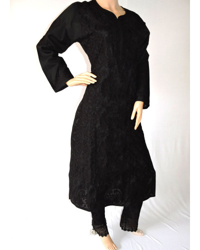 ISHIEQA's Aari work Black Cotton Kurti  - DC0502C