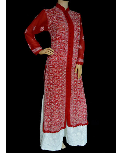 ISHIEQA's Designer Red Georgette Chikankari Kurti  - MV1105D