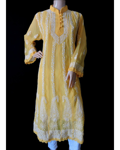 ISHIEQA's Yellow Georgette kalidaar Kurti  - DC0123B