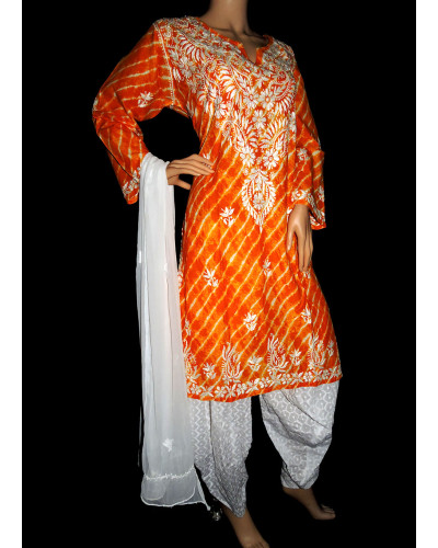 ISHIEQA's Orange Cotton Chikankari Kurti  - SF0401B