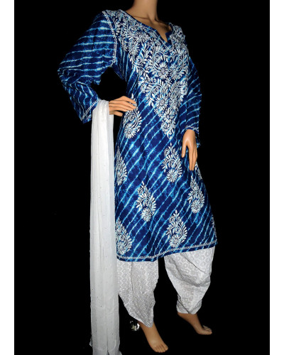 ISHIEQA's Blue Cotton Chikankari Kurti  - SF0401B