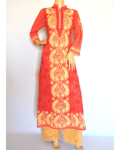 ISHIEQA's Aari work Coral Georgette Kurti  - DC0204A