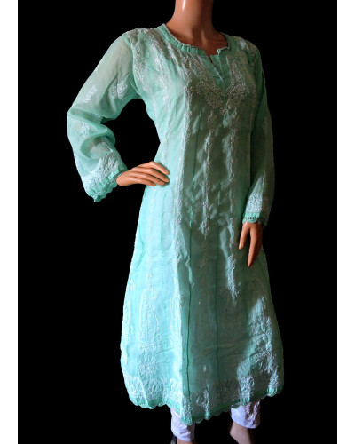 ISHIEQA's Sea Green Cotton Anarkali Chikankari Kurti  - MV0506D