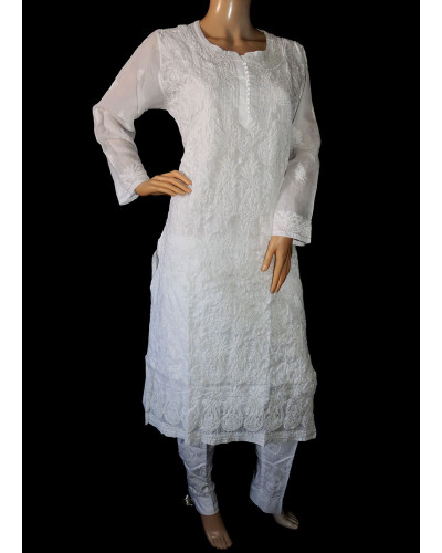 ISHIEQA's White Chikankari Cotton Kurti  - MV0206D