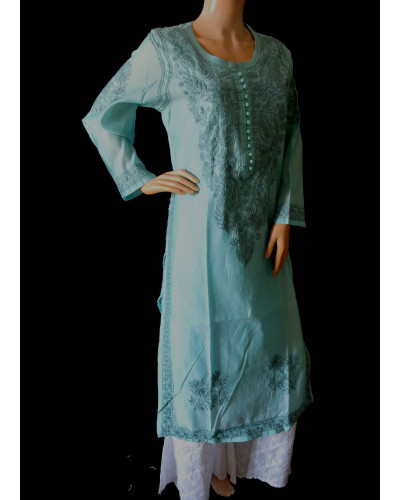 ISHIEQA's Blue Chikankari Chanderi Kurti  - RR0101D