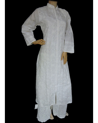 ISHIEQA's Aari work White Cotton Kurti  - MV1101D