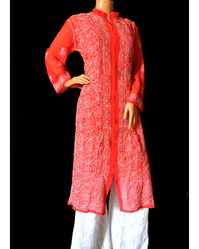 ISHIEQA's Coral Georgette Chikankari Kurti - LU0101B